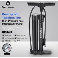WEST BIKING 160PSI Fahrradpumpe Tragbare Schnellaufpumppumpe mit Manometer für Presta- und Schrader-Ventile E-Bike MTB Rennrad-Pumpe