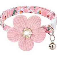Cat Collar Breakaway Kitten Collar with Flower Rhinestone Kitty Collar with Bell Floral Pet Collar with for Cats and Puppy Dog