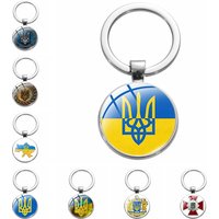 Ukraine Blau Gelb Ukrainisches Dreizack Element Schlüsselanhänger Anhänger Herren- und Damenmode Auto Taschenanhänger Metall Schlüsselanhänger Span