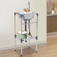 Évier autoportant en acier inoxydable, évier utilitaire avec barres de rangement, 360 ° Robinet rotatif pour cuisine, blanchisserie, usage commercial