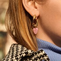 Fashion Pink Acrylic Heart Pendant Earrings Party for Women Creative Design 18K Gold Geometric Metal Dangle Earrings Girl Gift