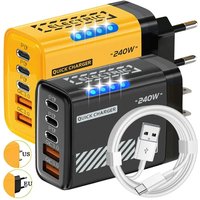 240W QC3.0 PD 5 Ports GaN Fast Charger US/EU Plug Phone Charging Head Adapter with LED Light for iPhone Samsung Huawei Xiaomi