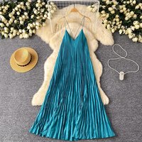 Elegant Sexy sleeveless pleated loose backless slip Dress korean fashion Fairy A-line Vestidos Women Beach sweet Dresses