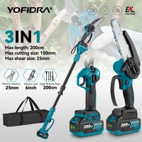 YOFIDRA Bürstenlose Elektrische Kettensäge mit Teleskopstange 3-in-1 Hochastsäge Holzbearbeitungs- und Beschneidewerkzeug für Makita-Akkus