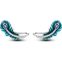 925 Sterling Silver Bohemian Blue Green Feather CZ Stud Earrings for Women Boho Vintage Party Fashion Jewelry Gift
