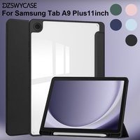 Case for Samsung Galaxy Tab A9/A11 Plus 11 inch, Trifold Stand Cover with Pencil Holder, Transparent Back Shell Auto Wake/Sleep