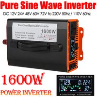 Pure Sine Wave Inverter 1600W 12/24/48V TO 220V 110V Voltage Converter LED Display High Power Power Inverter Power Car Inverter