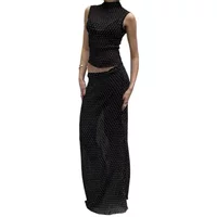 Phantasy Vintage Polka Dot Women's Set French Style Hight Collar Crop Top Long Skit Suit Summer Elegant Office Lady Streetwear