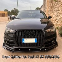 Pour Audi A1 8X 2010-2016 – Kit carrosserie 3 pièces noir brillant pour lèvre de pare-chocs avant / séparateur de pare-chocs avant