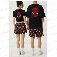 2026 New Summer Couples Matching Spider Print T Shirt Shorts Set Women Crop Top Men Oversized Tee Homewear For Adult/Kids tee
