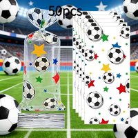 50pcs Soccer Cookie Candy Treat Bags Football Party Gift Wrapping Bag with Ties Sports Theme Birthday Decoration Favors Supplies