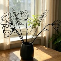 6pcs Black Metal Artificial Flowers Minimalist Modern Floral Decorations Indoor And Outdoor Ornaments for Home Office Wedding