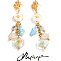 Yhpup New Arrivals Stainless Steel Resin Shell Flower Drop Earrings Exclusive Style Summer Exquisite Jewelry Gift