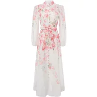 Iridesse 2026, Resort Style, Watercolor Flower, Printed, Sashes, Graceful Floral Dress, For Women, Spring, Maxi Dress