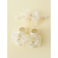 2 Pieces/Set Toddler Lace Bows Elastic Headband and Anti-Slip Cotton Socks,Newborn Baby Girls Socks Hairband Set Infant Headwear