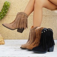 New Tassel Boots, Short Leg Women's Boots, Pointed Roman Rough High-heeled Women's Boots, Plus Size 43
