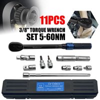 11Pcs 3/8" Ratchet Torque Wrench Square Drive 5-60Nm Extension Bar Set For Car and Motorcycle Maintenance Repair Tool Kits