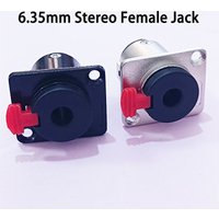 1/2Pcs 6.35mm 1/4" TRS Stereo Female Jack Panel Mount Locking Audio Connector for Microphone Guitar Mic Black/Silver