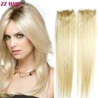 ZZHAIR 100% Brazilian Human Remy Hair Extensions 16"-24" Clips-in 2pcs Set 50g-70g Two Pieces 2x10cm Natural Straight