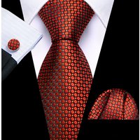 Mens Tie Golden Red Green Pink Plaid Checks Geometric Ties Hanky Cufflinks Set Necktie Formal Wedding Dinner Party