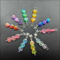 20 New Mixed Heart Beads Charms Acrylic & Tiny Star Silver Plated Pendants Retro 8x42mm HCJBAB