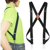 Trucker-Hosenträger mit seitlichem Clip für Männer, 2,5 cm breit, X-Rücken mit 2 Karabinerhaken, verstellbare, elastische, robuste Hosenträger, Schwarz