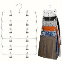 Space-Saving 6-Tier Metal Pants Hanger With Clips - Durable, Multi-Layer Storage For Skirts And Trousers, Black