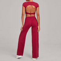 2PCS Yoga Set Women Tracksuit Workout Set Gym Clothes Push Up Fitness Short Sleeves Running Sportwear Sport Outfit Leggings Suit