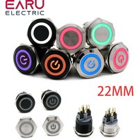 22mm Waterproof Metal Push Button Switch LED Light Black Momentary Latching Car Engine PC Power Switch 3V 5V 12V 24V 110V 220V