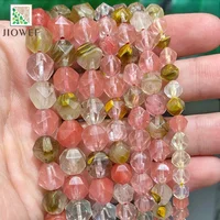 6/8/10mm Natural Stone Faceted Volcano Cherry Quartz Loose Beads DIY Fashion Bracelets Necklaces for Jewelry Making 15" Strand
