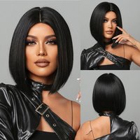 Natürliches Haaransatzhaar für schwarze Frauen, kurzer gerader Bob, Mittelteil, hitzebeständige synthetische Perücke für den täglichen Gebrauch, Cospl