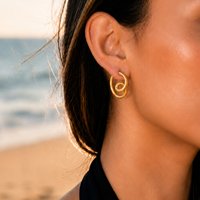Gold Color Round Spiral Hoop Earrings for Women Stainless Steel Geometric Huggie Earring Statement Jewelry Waterproof Gifts
