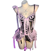Pink Gothic Dress for Women Y2K Rave Cyber Punk Rock Star Goth Cross Lace Scene Emo ALT Grunge E-Girls Lolita Ball Gown Clothes