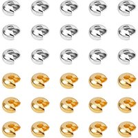 50Pcs 3/4/5mm Gold Stainless Steel Open Half Crimp Covers Squeeze Cap Stopper Crimp Beads DIY Jewelry Making Supplies Material