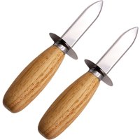 2Pcs Professional Oyster Shucking Tools Stainless Steel Blade Wood Handle Non-Slip Seafood Shucker for Oysters Clams Scallops