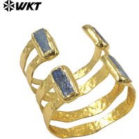 WT-B665 Natural Rectangle Blue Kyanite Hollow Design 18k Gold Plated Cuff Adjustable Bangle For Unisex Decorated image 4