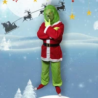 Grinch Cosplay Costumes Anime Green Attire Clothing Santa Cos Halloween Claus Hat Glove Belt Mask For Women Men Anime Carnival