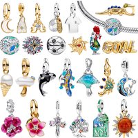 Hot Sales 925 Sterling Silver Charms Castle Fish Octopus Shell Flower Sun Beads Pendants fit Bracelet Necklace DIY Jewelry Gift