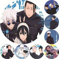 58mm Anime Jujutsu Kaisen Gojo Satoru Fushiguro Megumi Cosplay COSTUME Badge Pin SPTE Tinplate Brooch Halloween Prop Xmas Gilf