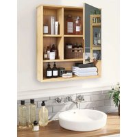 Wall Medicine Cabinet Natural Bamboo Bathroom Storage Cabinet with Mirror