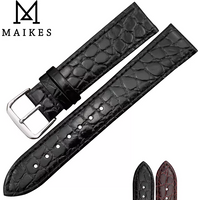 MAIKES Watch Accessories Genuine Leather Watch Strap Crocodile pattern Wrist Band Soft Watchbands 12mm -20mm Black Bracelets