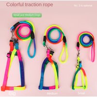 Dog Pet Leash + Harness Two-Piece Set Cat Leash Colorful Pet Harness Round Rainbow Color Cat Leash Dog Chain