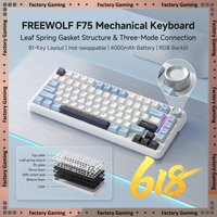 FREEWOLF F75 Tri-Mode Mechanical Keyboard PBT Double Shot Keycap Leaf Spring Gasket Full Hot-Swap RGB Backlit Metal Knob