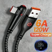 120W 6A 90 Degree Elbow USB-C Braided Data Wire Fast Charge Cable USB to Type C Quick Charging Chargers Cord 0.25m/1m/1.5m/2m