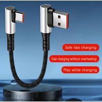 0.25/0.5M Short Cable 90 Degree Elbow USB A Type C To Type C Cable 6A Fast Charging Data Cord Power Bank Wire For IPhone 15 IPad