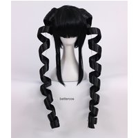 Danganronpa Dangan Ronpa Celestia Ludenberg Cosplay Wig Ludenbeck Black Roll Heat Resistant Synthetic Hair Wig + Wig Cap