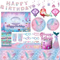 Purple Mermaid Birthday Decoration Party Girls Paper Tableware Plate Cups Napkin Tablecloth Banner for Kids Birthday Supplies