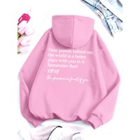 Plus Size Women's Slogan Print Hooded Drop Shoulder Sweatshirt Dear Person Behind Me Autumn Sweatshirt Hip Hop Clothing Woman
