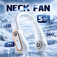 Portable Neck Fan, 5 Speeds, LED Screen, 360° Cooling, Quiet Wearable USB Fan for Travel Home Office