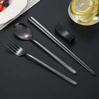 Black 304 Stainless Steel Cutlery Set Sushi Sticks Dinner Spoons Set Dinnerware Korean Chopsticks Fork Spoon Flatware Set